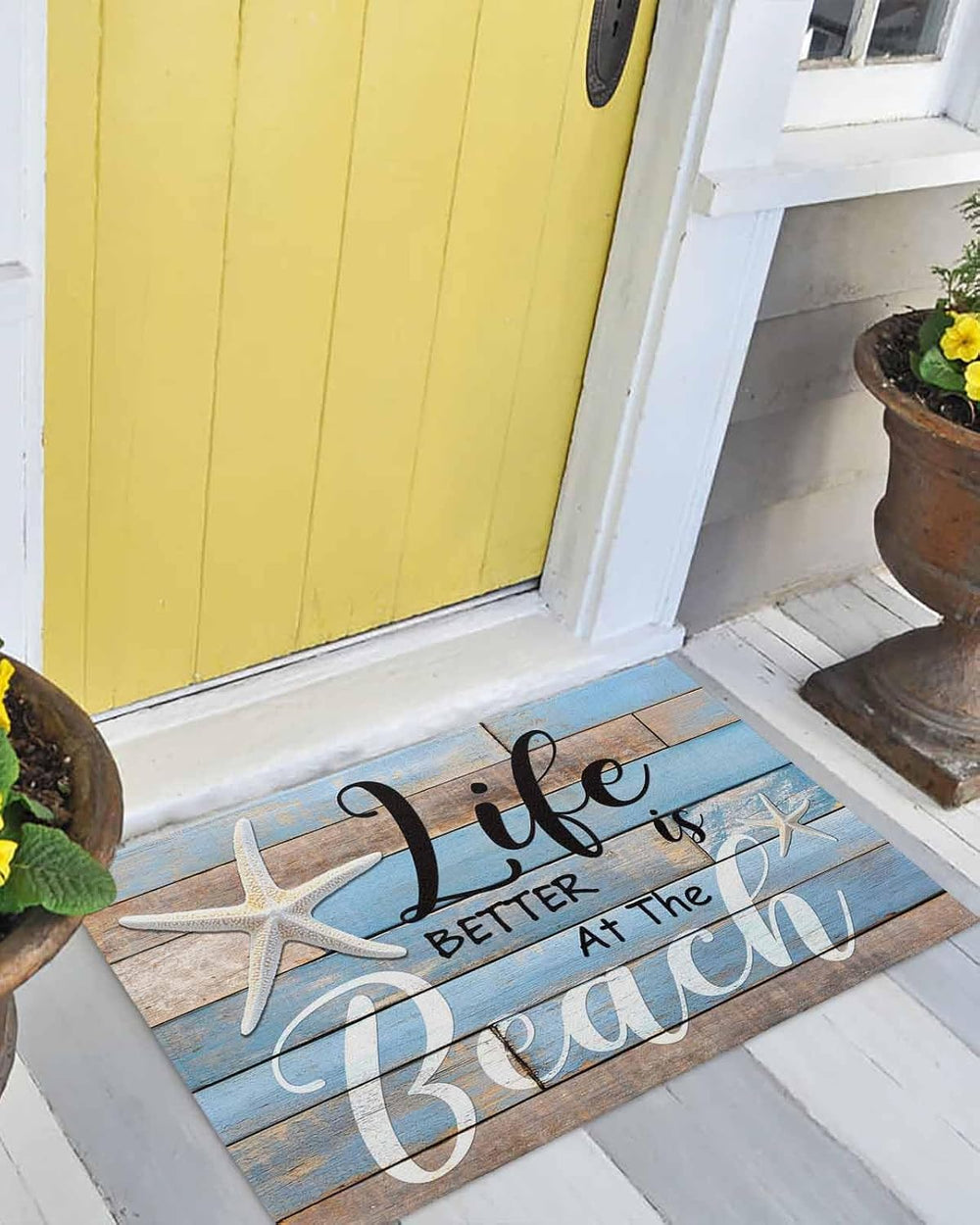 Front Door Mat Indoor Outdoor Entrance, Life is Better at The Beach Starfish ...