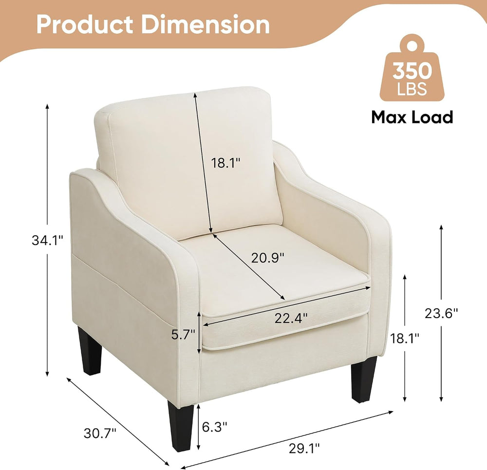 Accent Chairs Set of 2, Upholstered Living Room Chairs with Side Pockets, Mid...