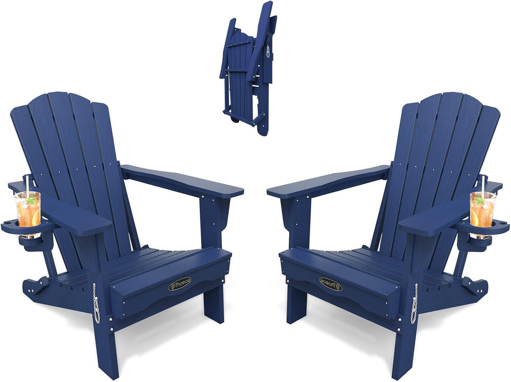THOEOE Folding Adirondack Chair Set of 2, HDPE All-Weather Outdoor Chair