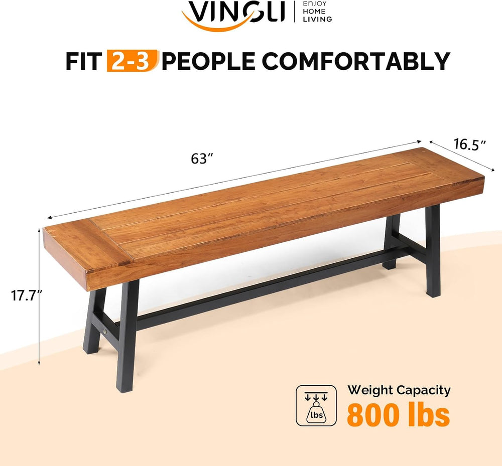 VINGLI Outdoor Bench with Metal Legs Rustic, Wood Dining Bench Indoor Outdoor...