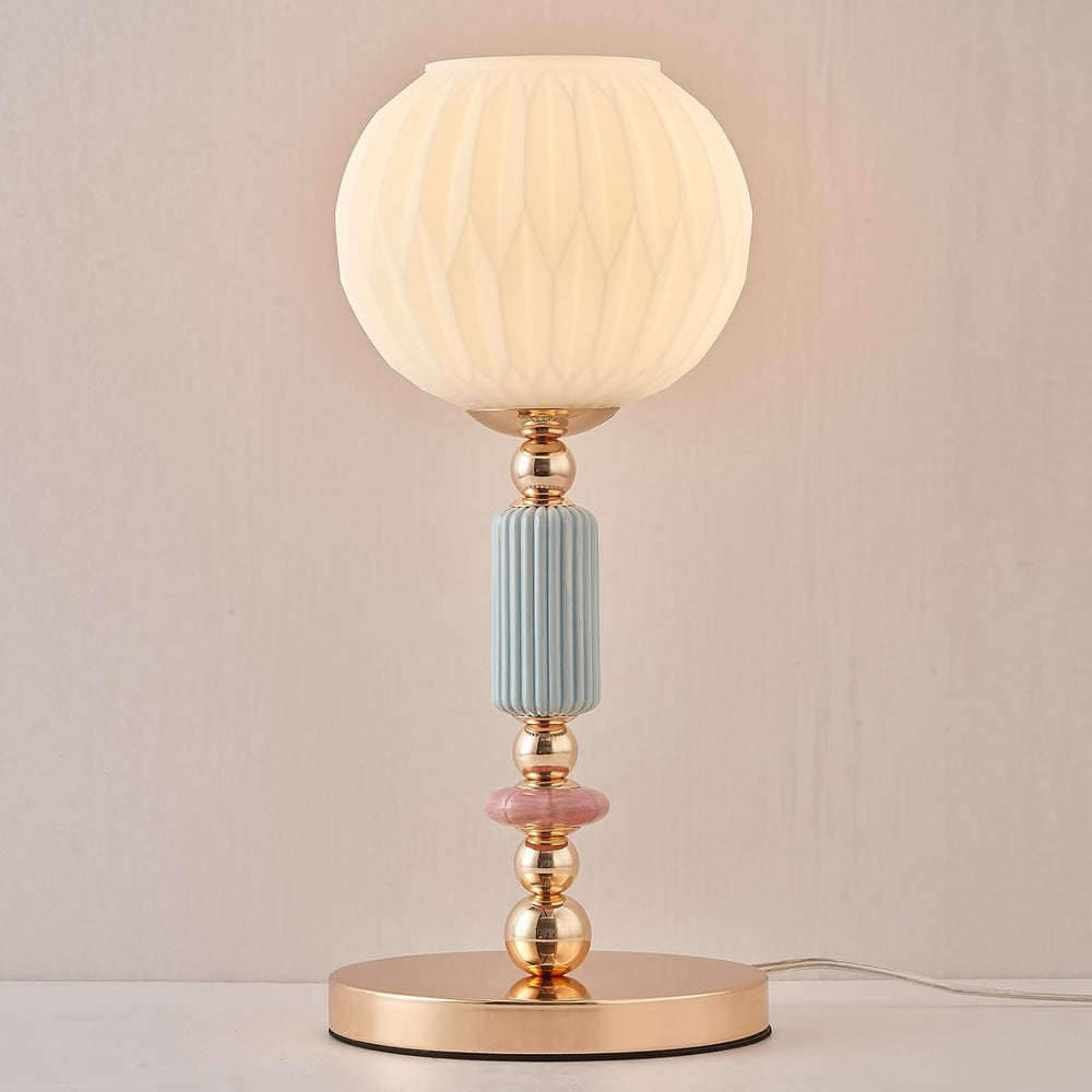 Modern Milk White Glass Table Lamp Bedside Nightstand Lamp Metal Desk Light w...