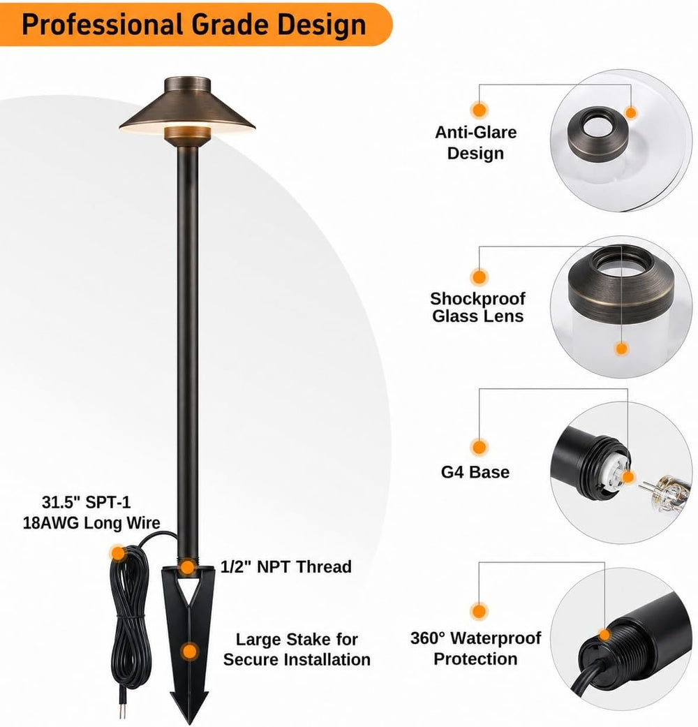 Gardenreet Solid Brass Pathway Light - 12v Landscape Path Lights Outdoor Wate...
