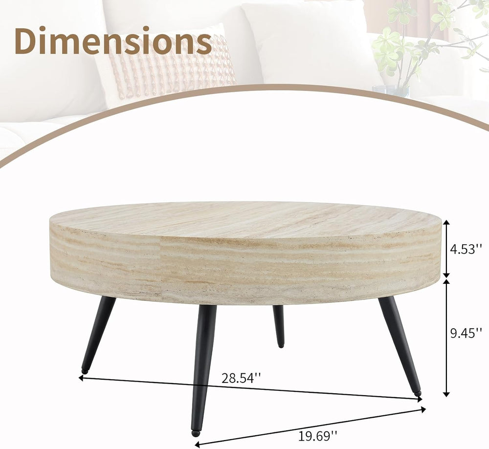 LKTART Round Coffee Table, Mid Century Small Coffee Table with Metal Legs, Wo...