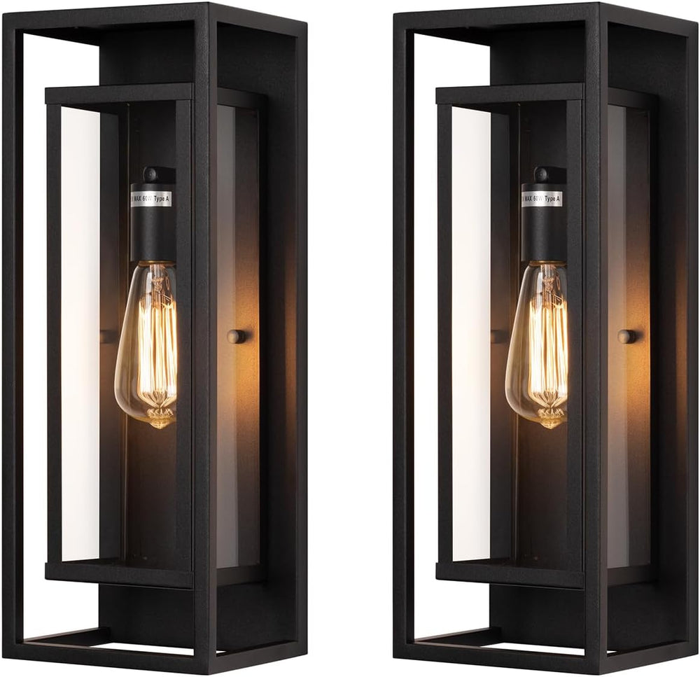 mirrea 18" Modern Outdoor Porch Wall Light, Matte Black, 2 Pack