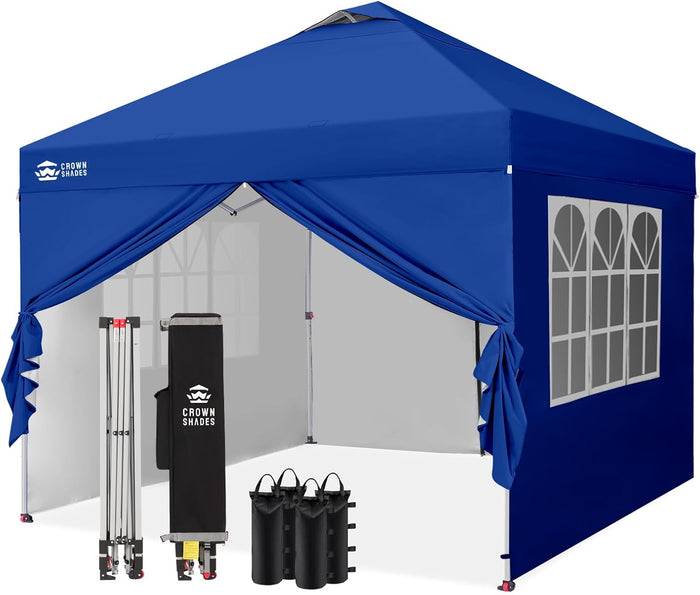 CROWN SHADES 10X10 Pop Up Canopy Tent with Sidewalls, One-Push Setup, Blue