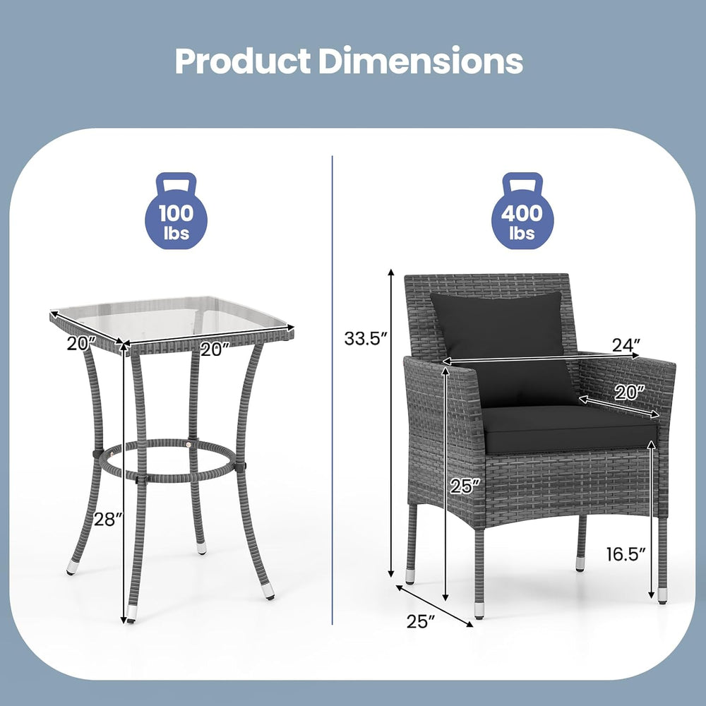 KOTEK 3 Pieces Patio Furniture Set, PE Rattan Outdoor Conversation Set with T...