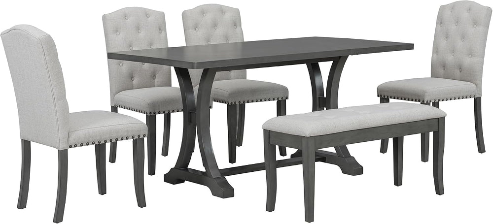 Mirightone Farmhouse Dining Table Set for 6, Kitchen Table Set with Chairs an...