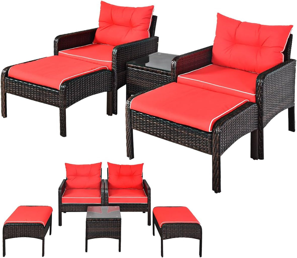 DORTALA 5 Pieces Patio Furniture Set, Outdoor Rattan Conversation Set with Cu...