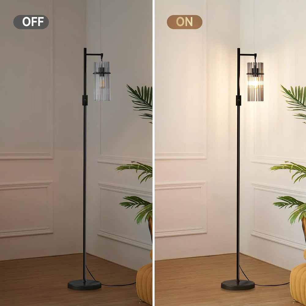 Industrial 66" Tall Modern Floor Lamp for Living Room Dimmable Glass Black
