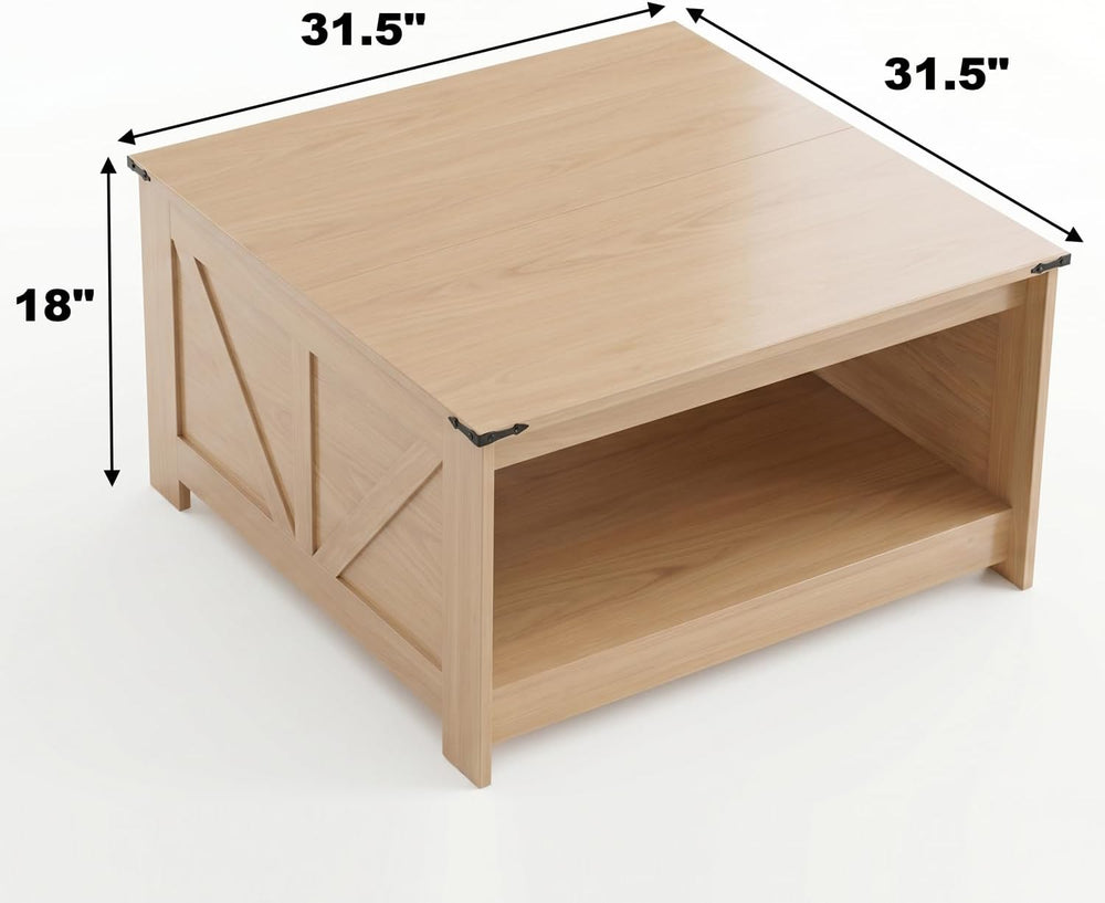 OKYCI Farmhouse Coffee Table for Living Room, Wood Square Coffee Tables, 31.5...