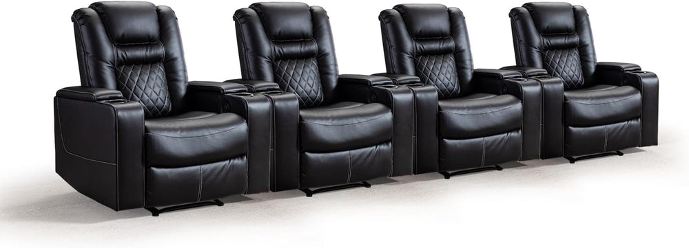 CANMOV Electric Power Recliner Chair Set of 4, Breathable Leather Home Theate...