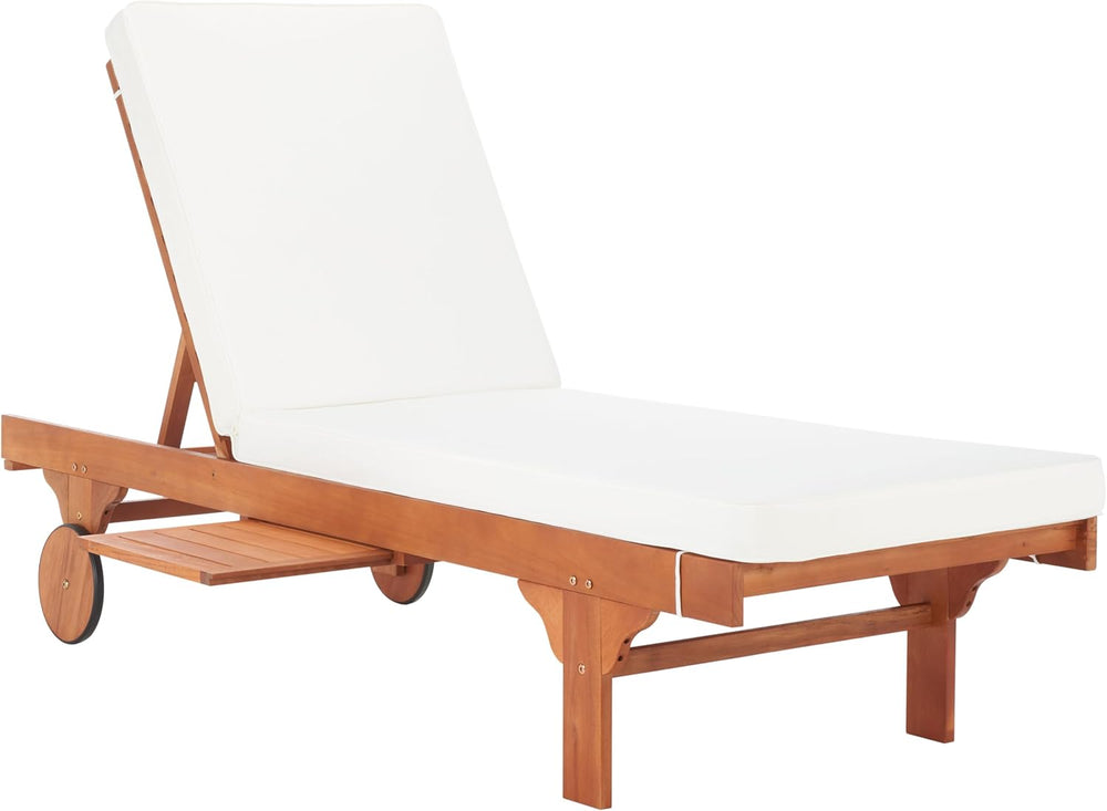 SAFAVIEH Outdoor Collection Newport Natural/ Beige Cushion Built-in Side Tabl...
