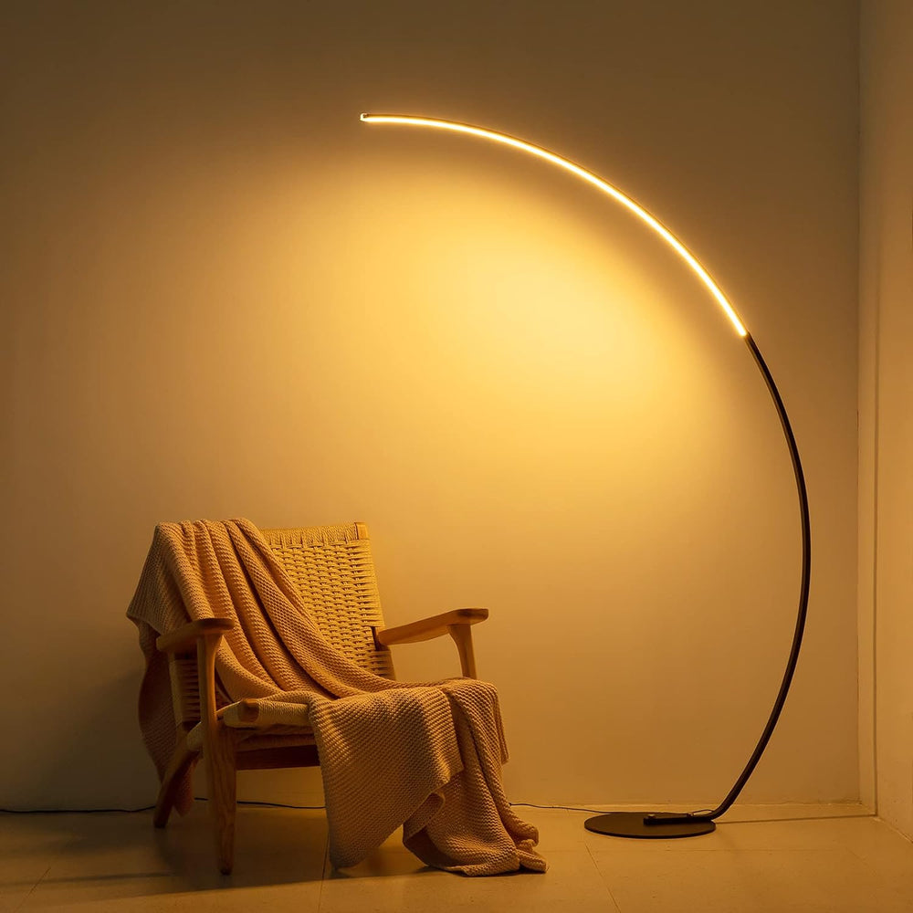 NUÜR 67" Black and Gold Arc Floor Lamp, Modern LED Standing Lamp