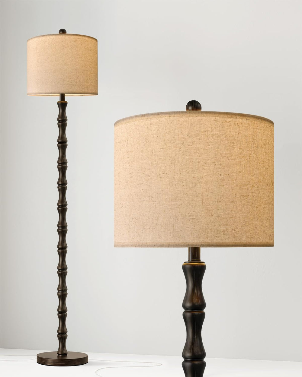 62" Farmhouse Floor Lamp for Living Room, Rustic Standing Lamp with Line...