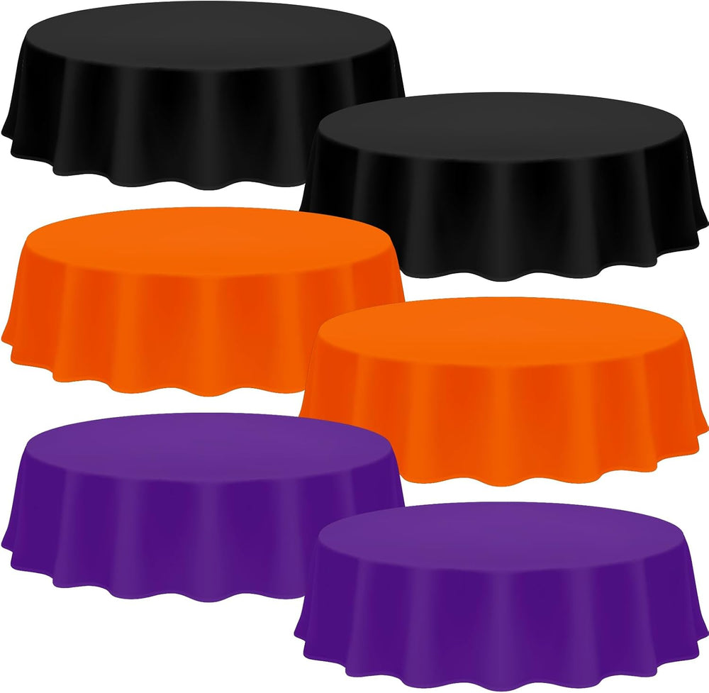 Amylove 24 Pcs Halloween Plastic Tablecloth Disposable Round, 84 Inch