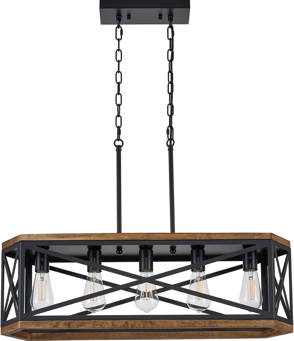 5-Light Rustic Dining Room Light Fixture,31" Farmhouse Kitchen Island Light