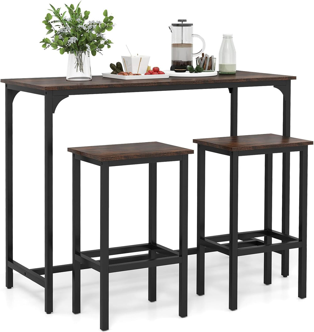 COSTWAY 3-Piece Dining Table Set, 47.5" Counter-Height Kitchen Table Set
