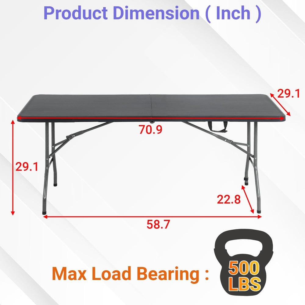 FDW | 6FT Folding Table | Black | Portable Plastic Table