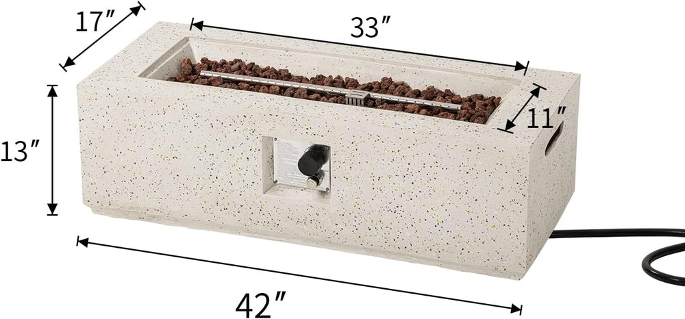 COSIEST Outdoor Fire Pit Coffee Table, 42-inch x 13-inch Terrazzo Rectangle B...