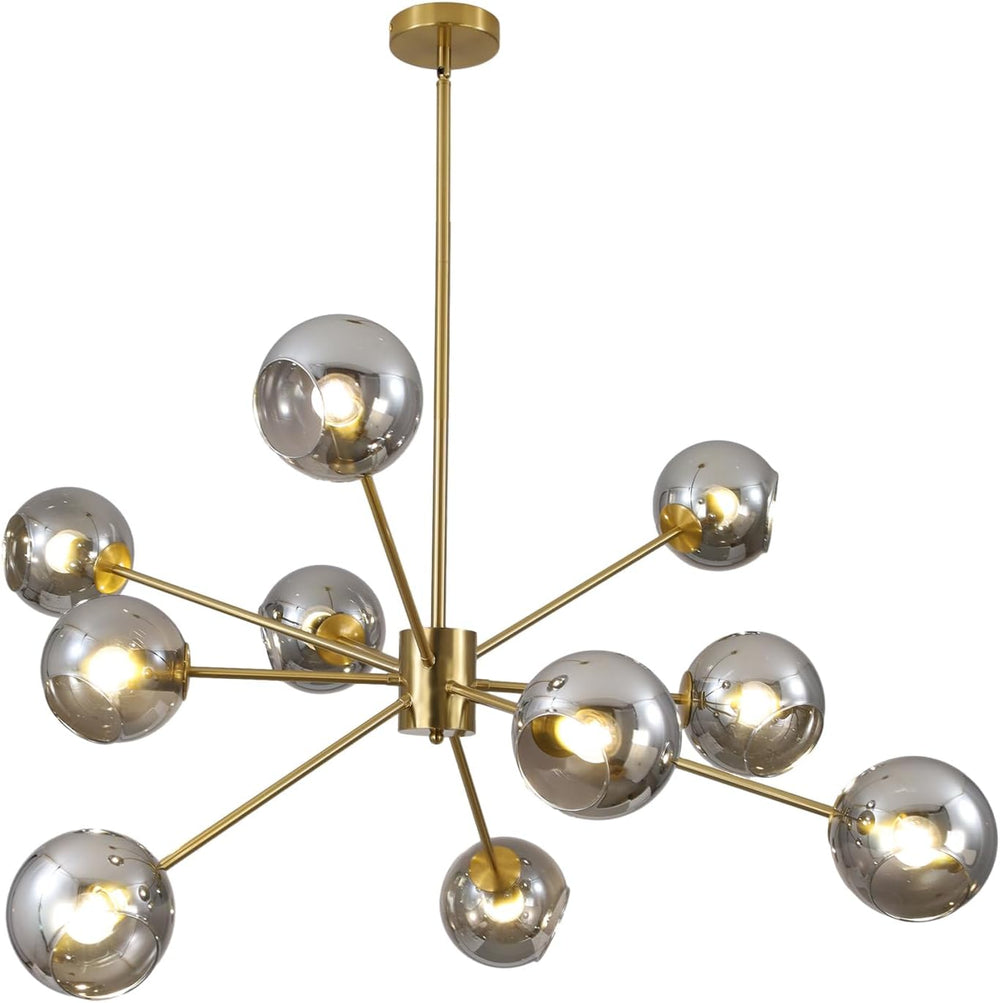 BOKT 10 Lights Mid Century Modern Large Smoke Grey Sputnik Chandelier Brushed...