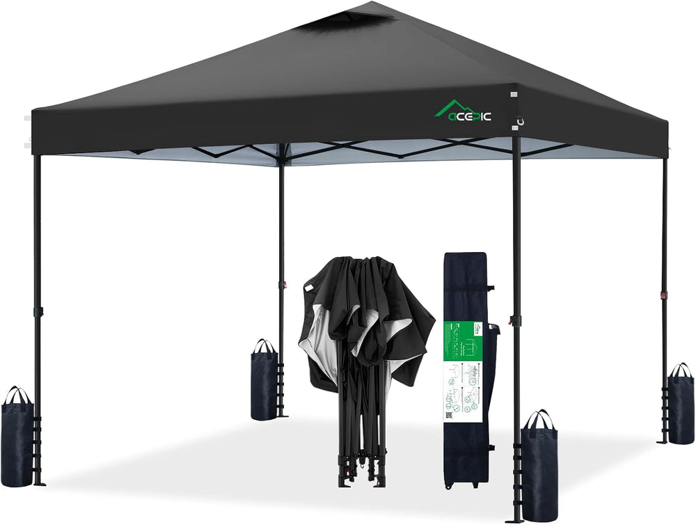 Acepic 10x10 Pop Up Canopy Tent, Easy Setup Portable Shelter, Black, 10*10