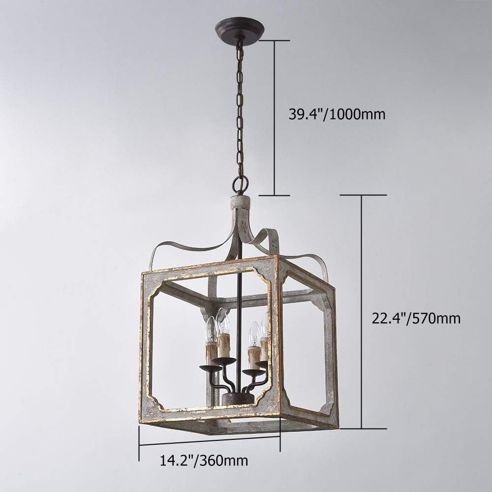 LOVEDIMA French Country Chandelier 4-Light Lantern Pendant Lighting Square Wo...