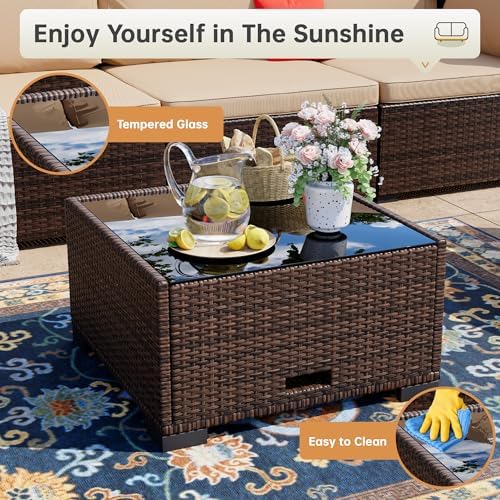 LHBcraft 7 Piece Outside Sectional Furniture Set, All Weather Wicker Patio So...