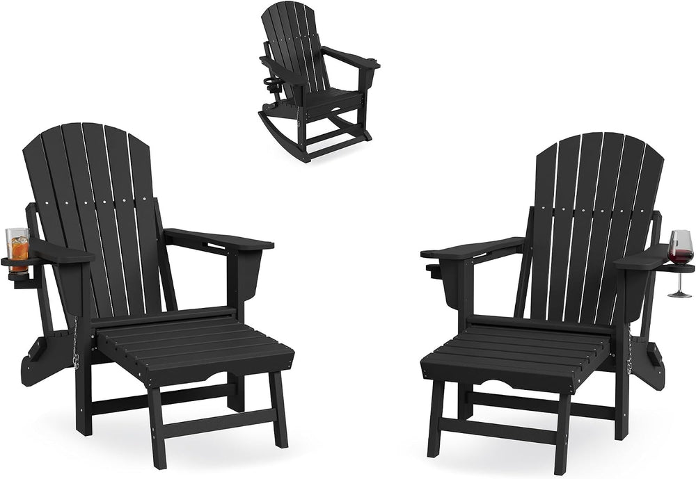 Rocking Adirondack Chairs Set of 2, Folding Adirondack Rocking Chair With Foo...