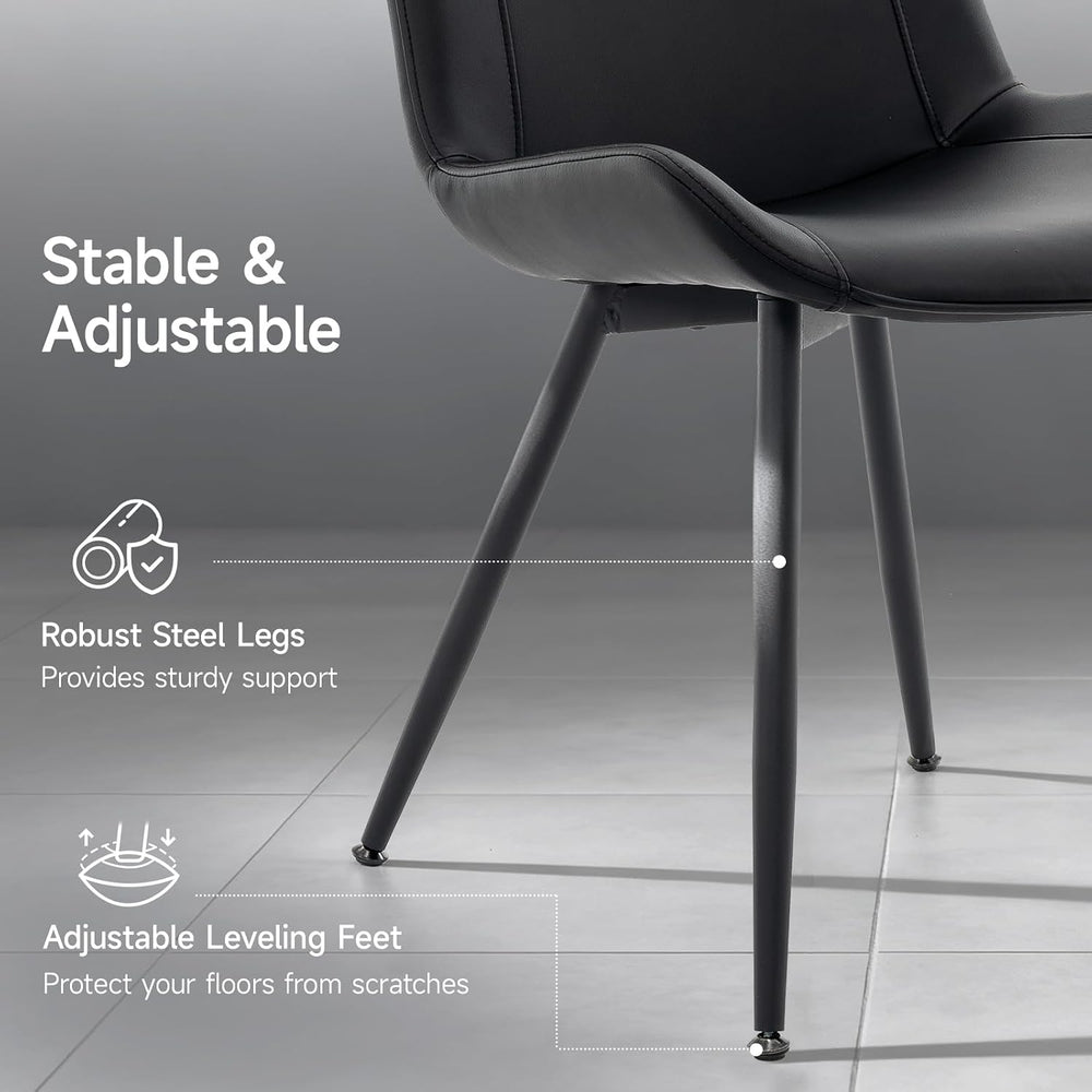 Dining Chairs Set of 2, PU Leather Armless with Metal Legs Black