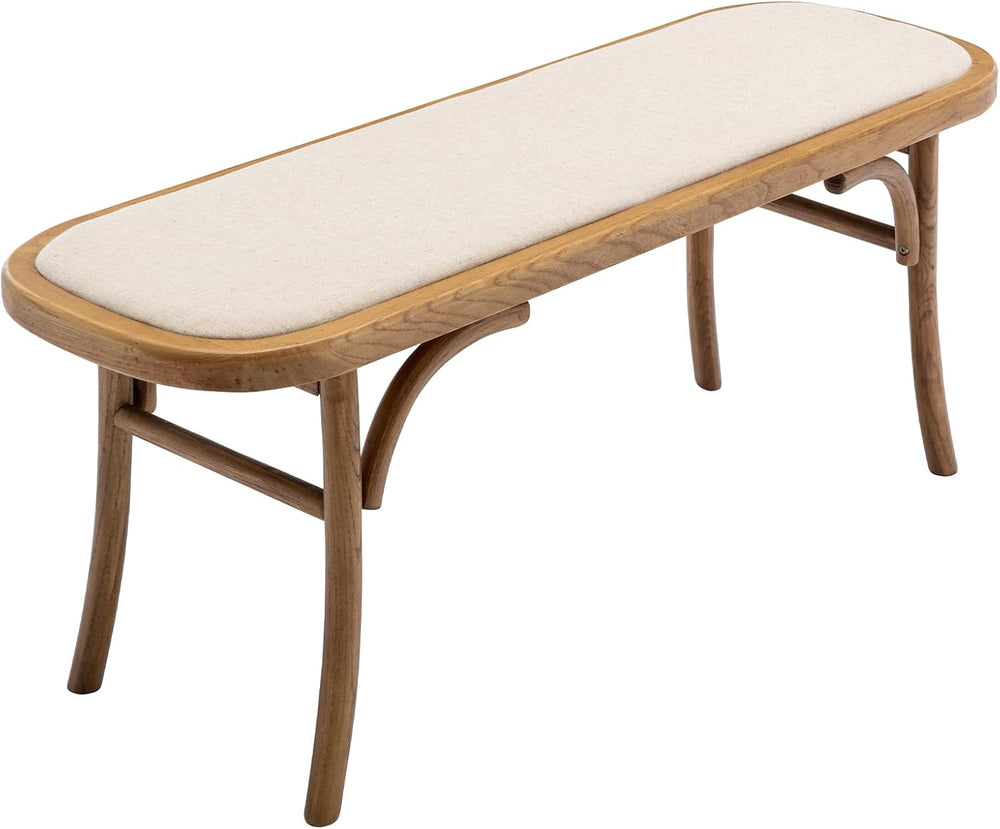 Kmax Upholstered Bench Fabric Entryway Bench Rustic Solid Wood 45 Inch for Li...