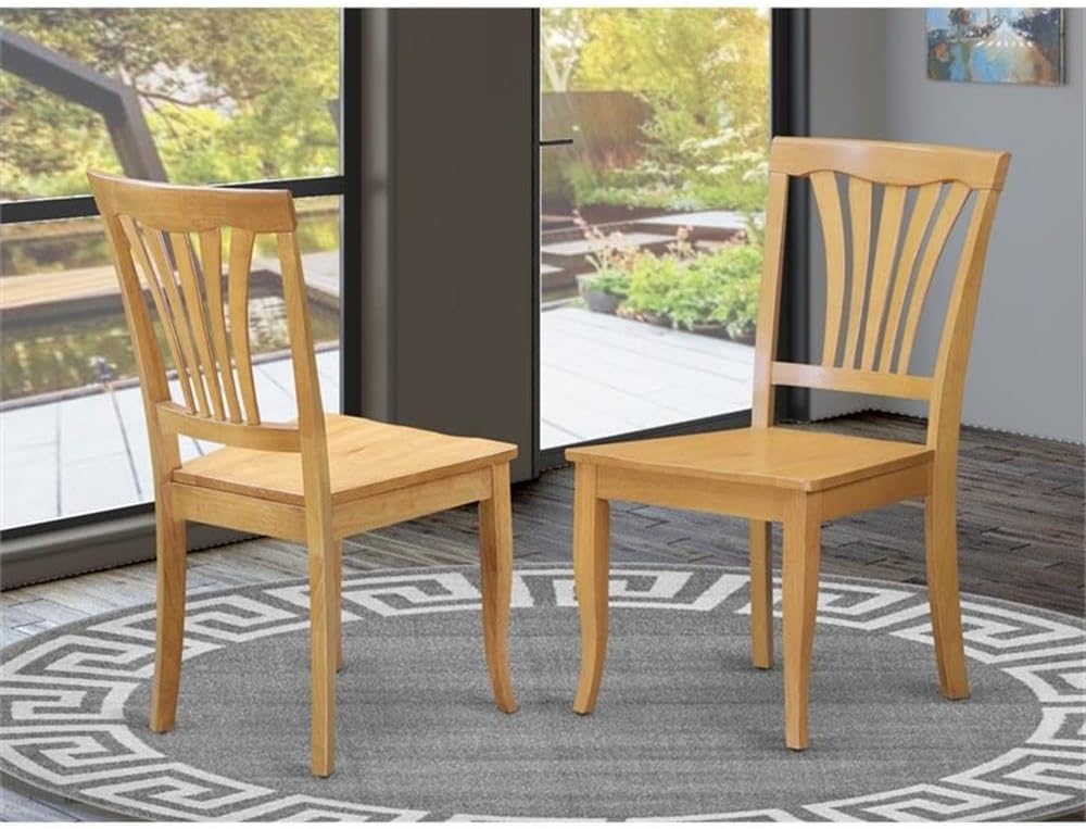 East West Furniture AVC-OAK-W Avon Dining Room Chairs - Slat Back Wood Seat C...