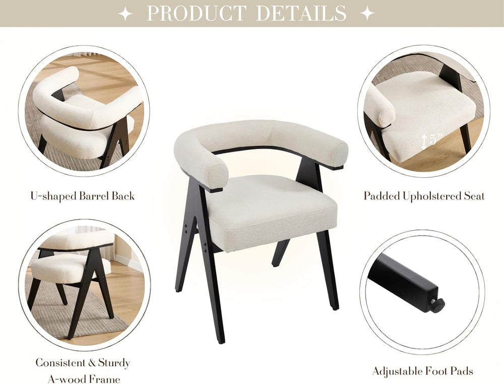 CIMOTA Barrel Wooden Dining Chairs with Arms Set of 4, Modern Fabric Upholste...