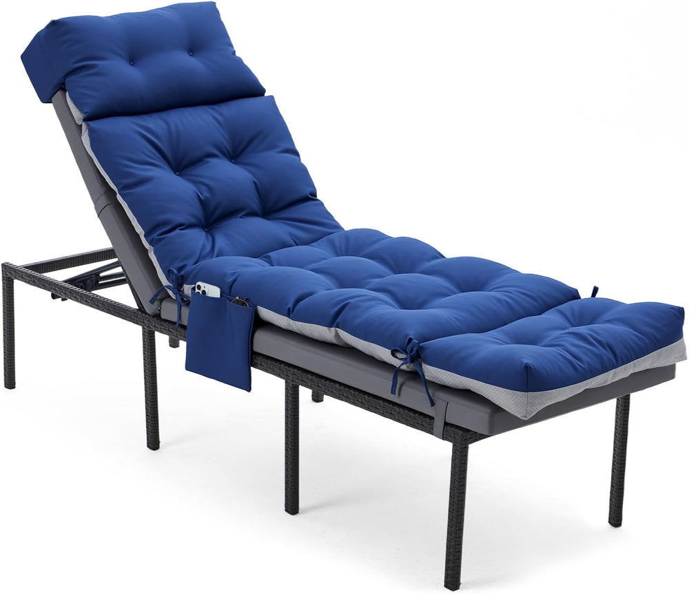 Outdoor Chaise Lounge Chair Cushion, 76"x22"x4.7", Dark Blue