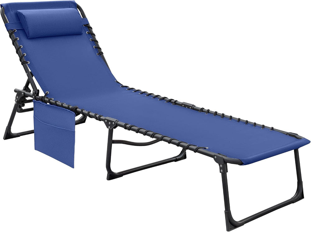 Flamaker Foldable Chaise Lounge Chair 5-Position Adjustable, Tanning Chair wi...