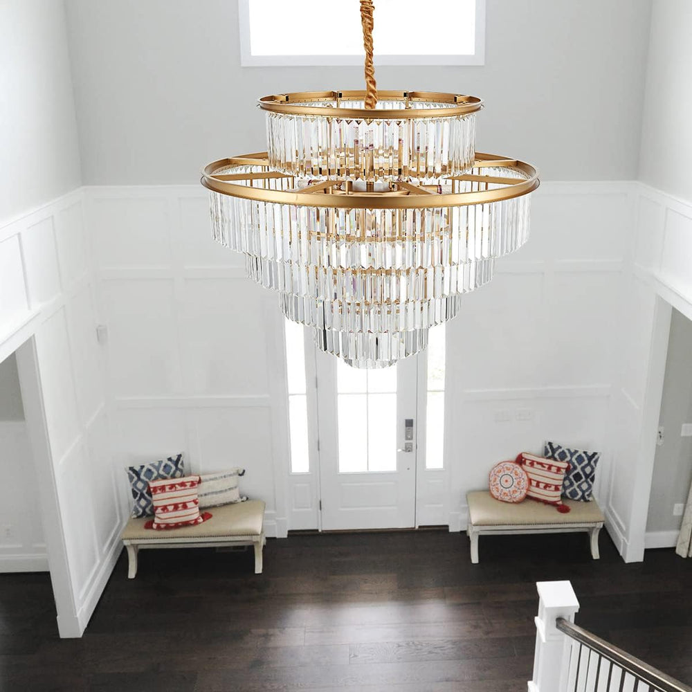 35" 24-Light Modern Crystal Chandelier Light Fixture Large 6-Tier Gold L...