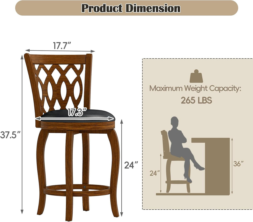 24" Counter Height Swivel Bar Stools Set of 2 for Kitchen Island, Farmho...