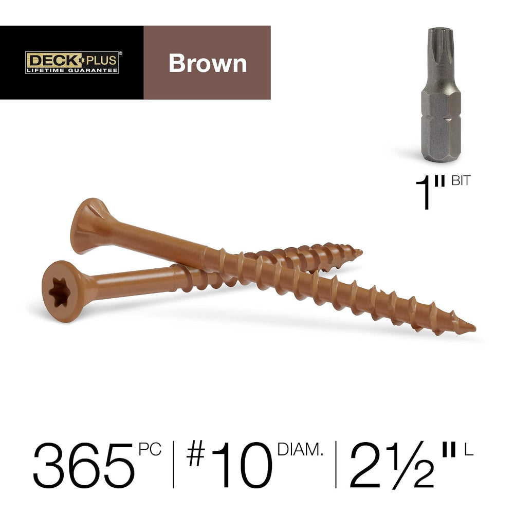 Deck Plus Deck Screws, #10 x 2-1/2in, 365 Pieces,5 Lb Box, Brown