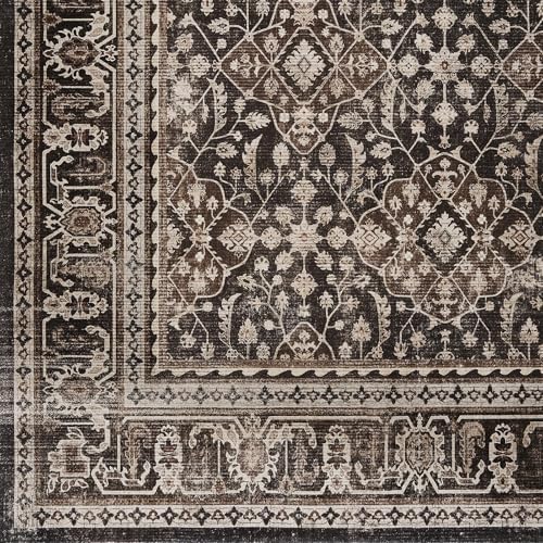 Dark Wood Brown 5x7 Rugs for Living Room Bedroom, Washable Rug with Vintage F...