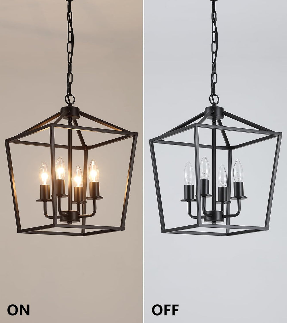AMZASA UL Listed Black Industrial 4 Light Lantern Chandelier Ceiling Light Fi...