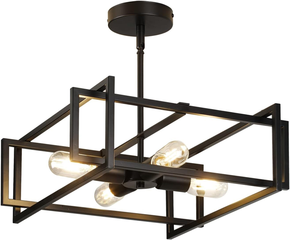 Modern Black Semi Flush Mount Ceiling Light Fixture 16.5", 4-Light Indus...