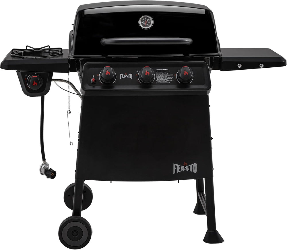 Feasto 3-Burner Propane Gas Grill with Side Burner for Outdoor Cooking