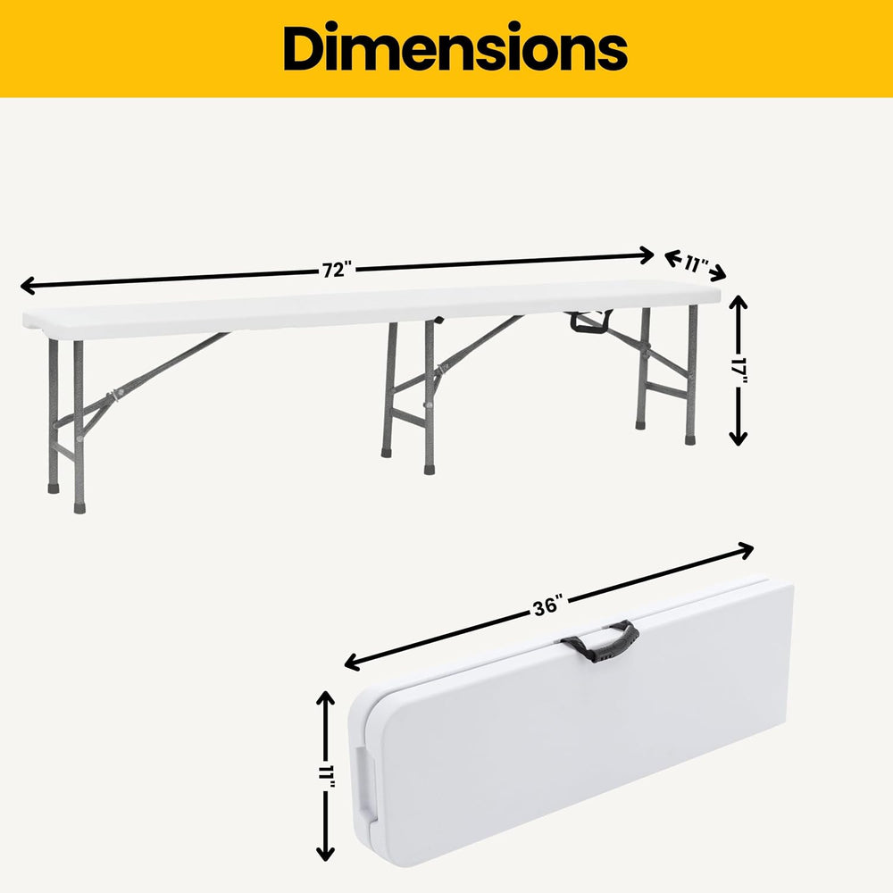 BTEXPERT Set of 2, 6 feet Plastic Folding Bench Indoor Outdoor Portable Picni...