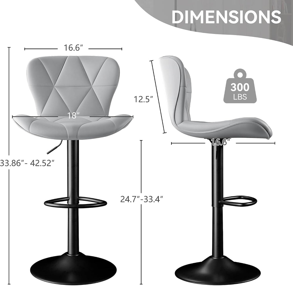 Bar Stools Set of 2,Faux Leather Bar Chairs,Upholstered Counter Height with H...