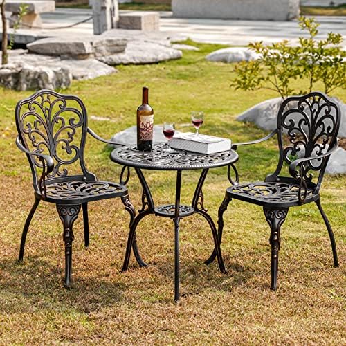 Outdoor Bistro Table and Chairs Set of 2 Cast Aluminum Patio Bistro Set with ...