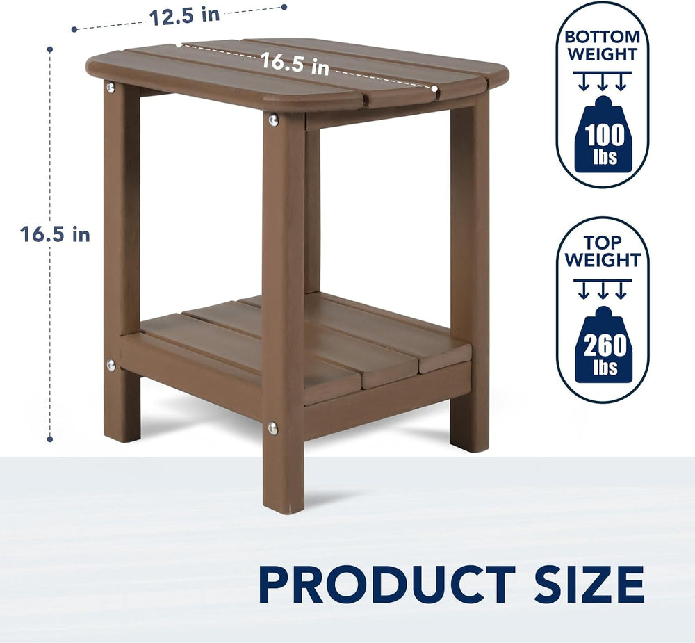 nalone Adirondack Side Table 16.5" Outdoor Side Table HDPE Plastic Doubl...