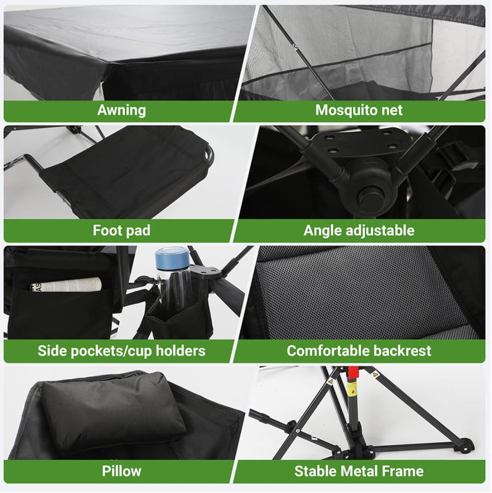 Nice C Hammock Camping Chair with Full-Cover Canopy & Footrest (1 Pack)