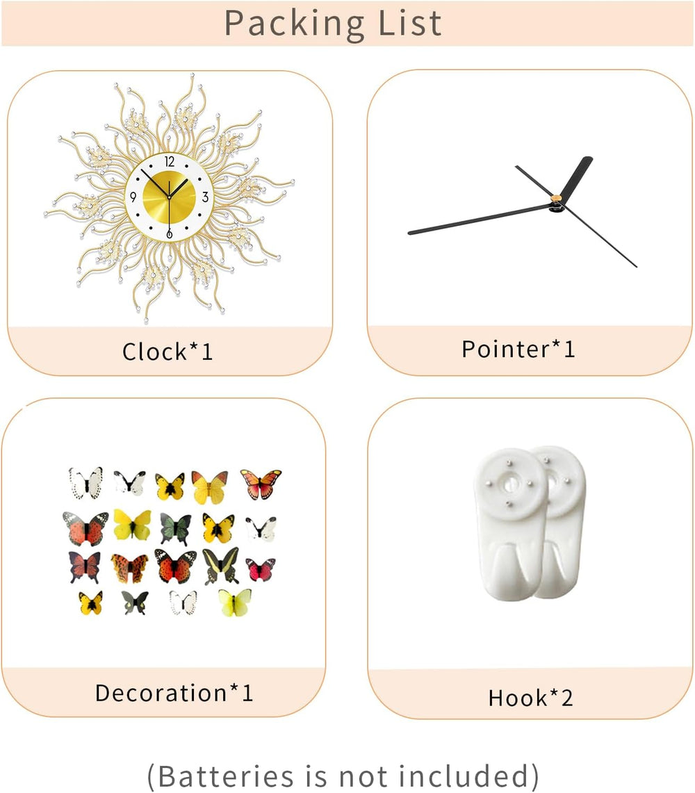 FLEBLE Decorative Large Wall Clocks Modern Clock Silent Battery Operated