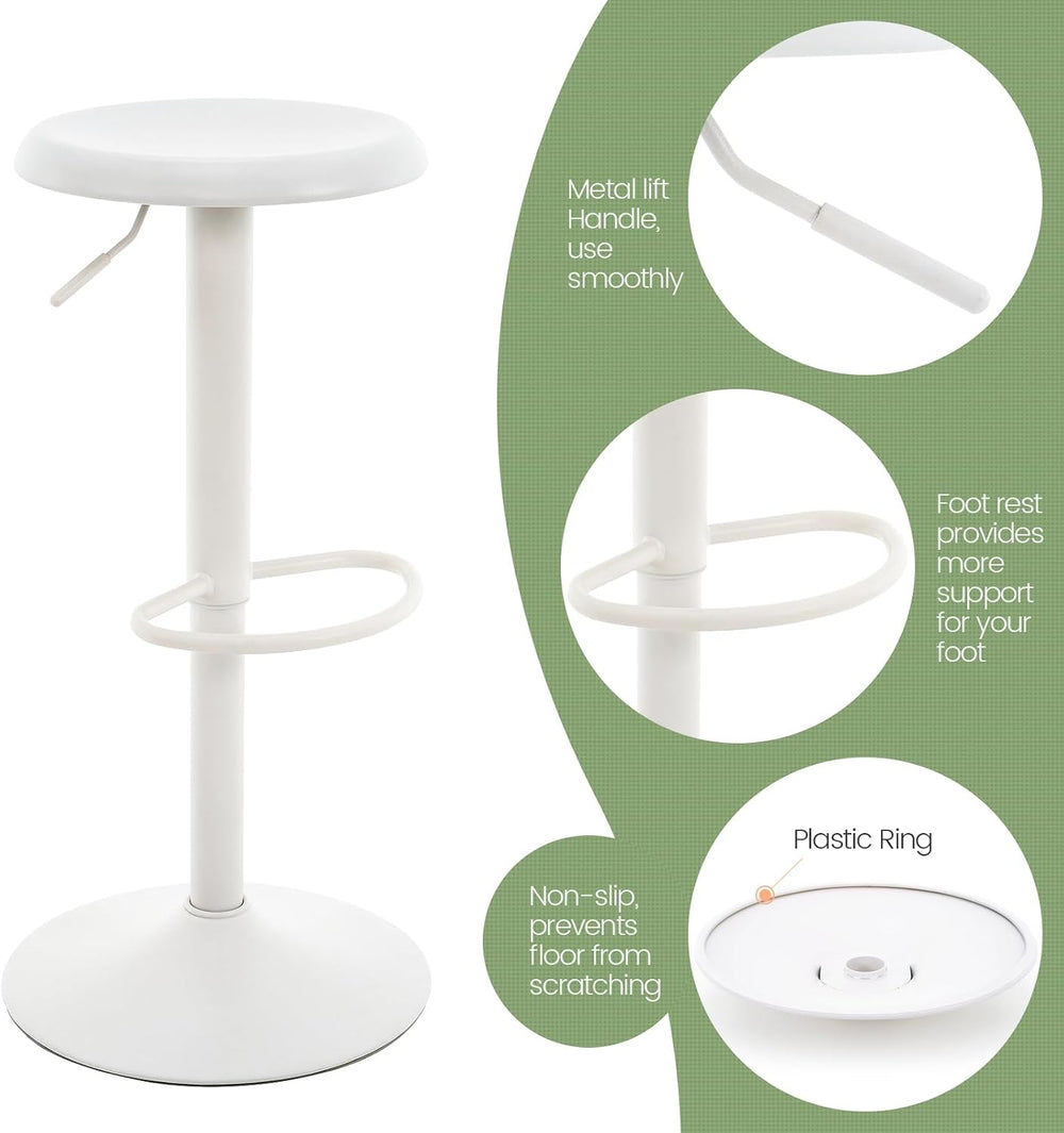 Adjustable Bar Stool, Swivel Round Metal Airlift Backless, 1 pc White