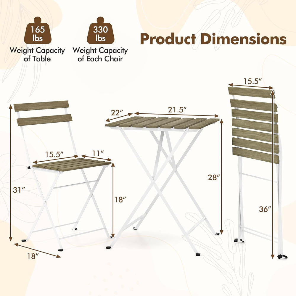 Giantex 3-Piece Acacia Wood Bistro Set, Patio Bistro Table with 2 Folding Cha...