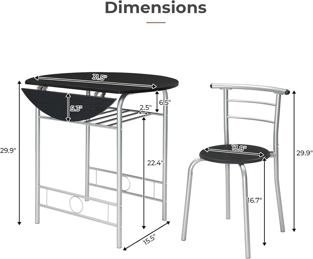 VINGLI 31.5" Drop Leaf Dining Table Set for 2, 3 Pieces Dining Table wit...